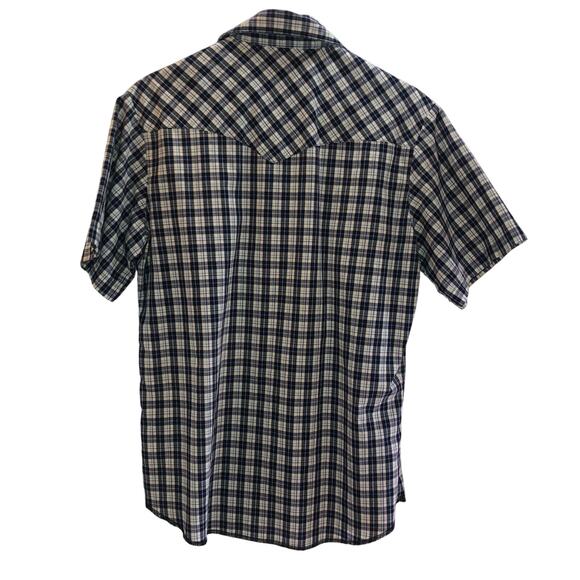 Wrangler Pearl Snap Button Down Blue Plaid Wrancher Short Sleeve Vintage Shirt - Picture 2 of 4